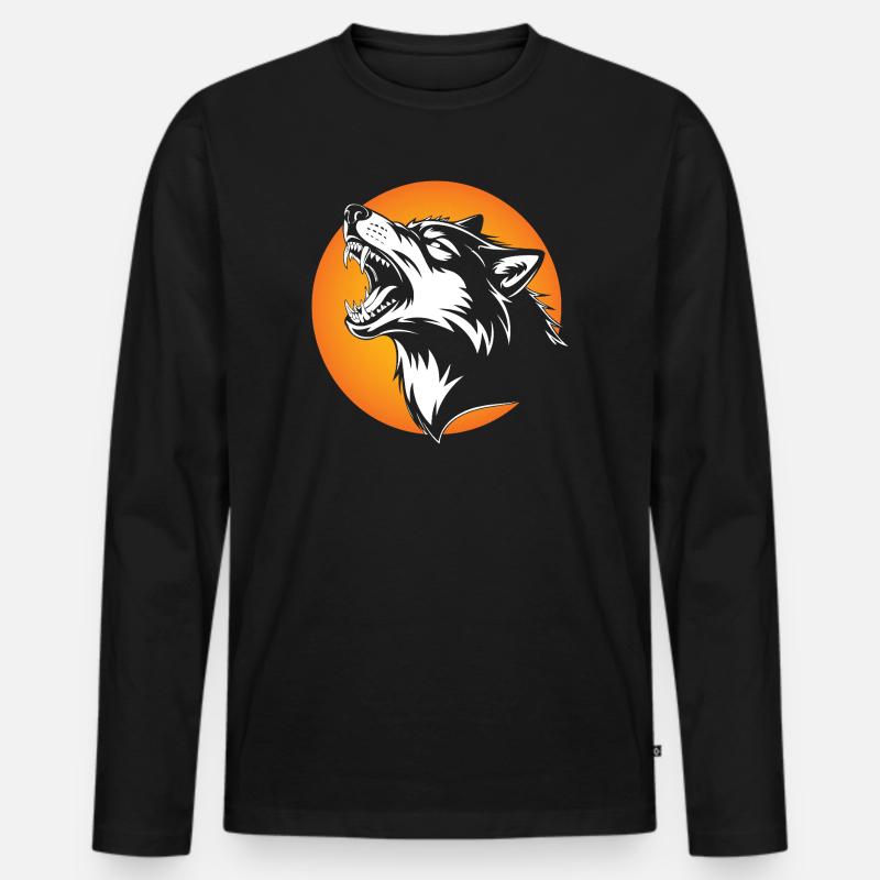 Wolfskopf in kontrastierender Silhouette - Männer Premium Bio Langarmshirt - Schwarz