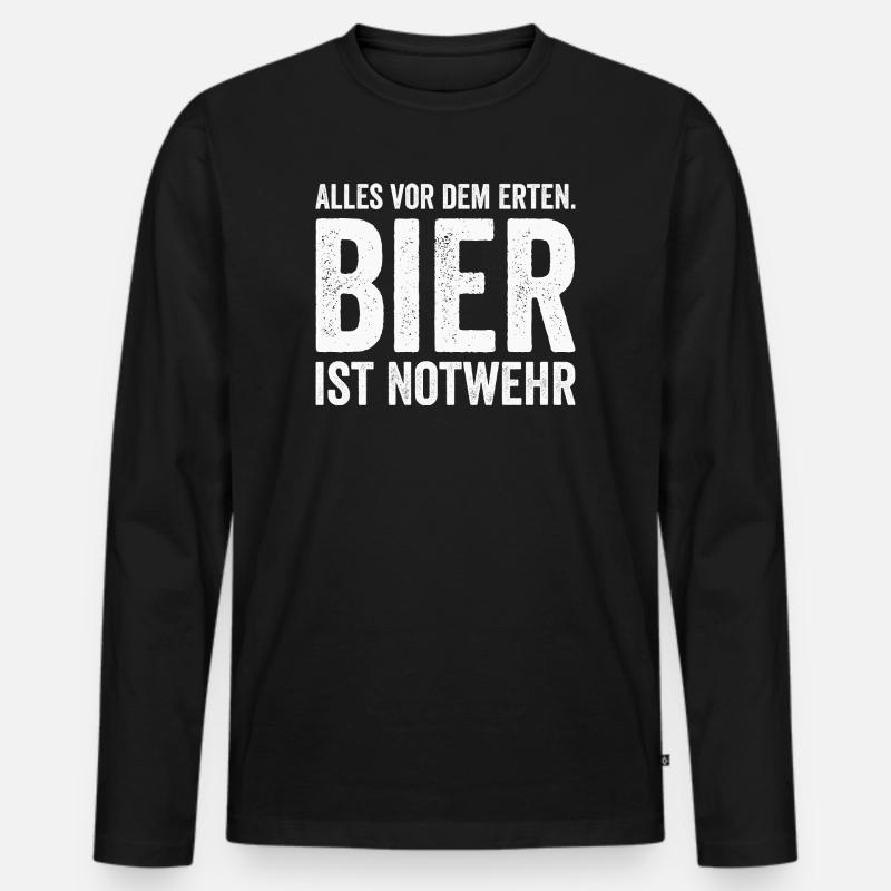Bier ist Notwehr Spruch - Männer Premium Bio Langarmshirt - Schwarz