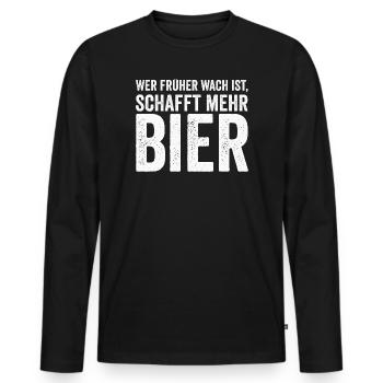Proverbe sur la bière en police vintage blanche - T-shirt manches longues Premium bio Homme - noir - Devant - Nico (187cm)