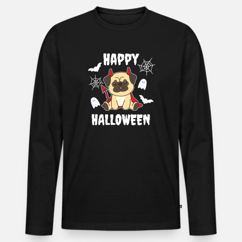 Mops Happy Halloween Teufel - Männer Premium Bio Langarmshirt - Schwarz