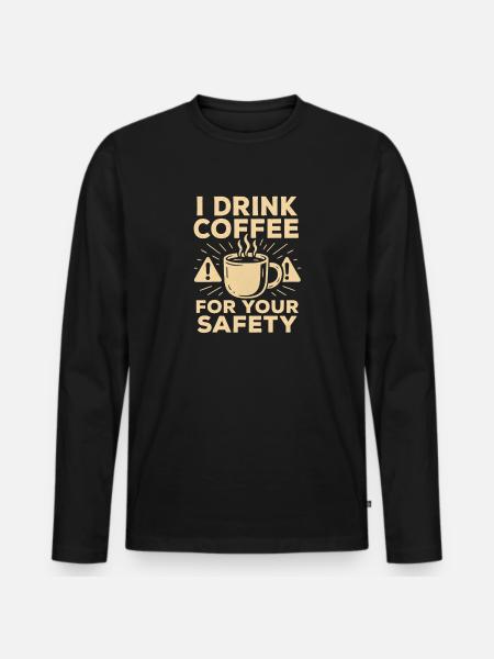 Kaffee-Sicherheits-Humor-Illustration - Männer Premium Bio Langarmshirt - Schwarz