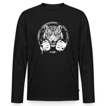 Tiger Boxer Boxing MMA - Men's Premium Organic Long Sleeve Shirt - black - Front - Nico (187cm)