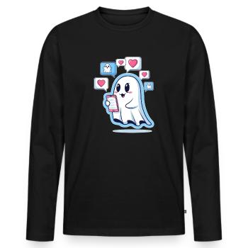 Cute ghost with smartphone - Men's Premium Organic Long Sleeve Shirt - black - Front - Nico (187cm)
