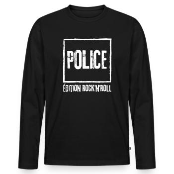 Rock Edition Font - Men's Premium Organic Long Sleeve Shirt - black - Front - Nico (187cm)