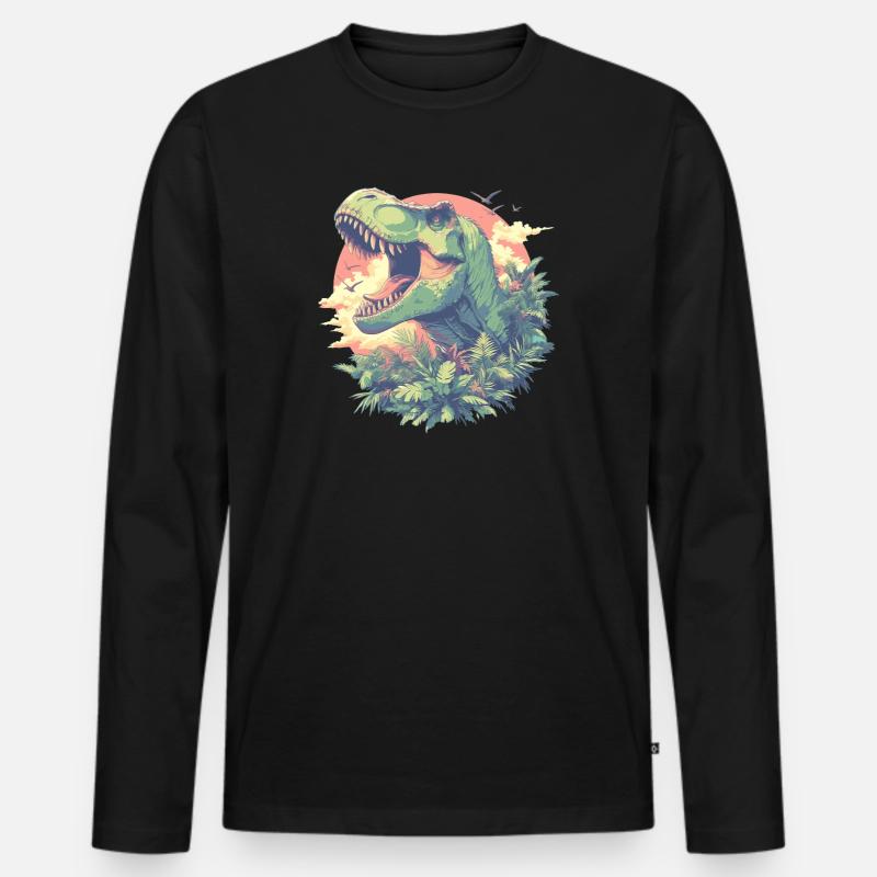 Dino Saurier Dinosaurier - Männer Premium Bio Langarmshirt - Schwarz