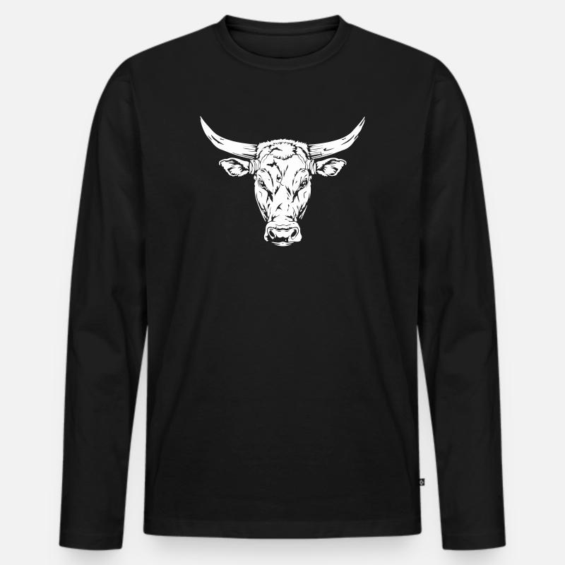 Stierkopf Silhouette Design - Männer Premium Bio Langarmshirt - Schwarz