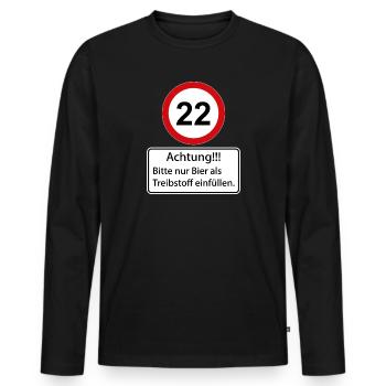 22 Achtung nur Bier als Treibstoff einfüllen - Männer Premium Bio Langarmshirt - Schwarz - Vorne - Nico (187cm)