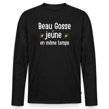 beau gosse et jeune en même temps - T-shirt manches longues Premium bio Homme - noir - Devant - Nico (187cm)