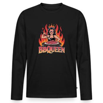 BBQUEEN Grill Queen avec flammes de la couronne et - T-shirt manches longues Premium bio Homme - noir - Devant - Nico (187cm)