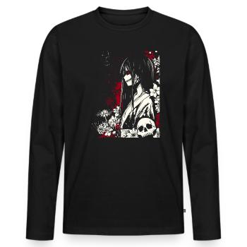 Horror manga girl in kimono with red eyes - Men's Premium Organic Long Sleeve Shirt - black - Front - Nico (187cm)