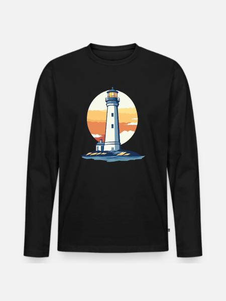 Lighthouse at sunset - Men's Premium Organic Long Sleeve Shirt - black