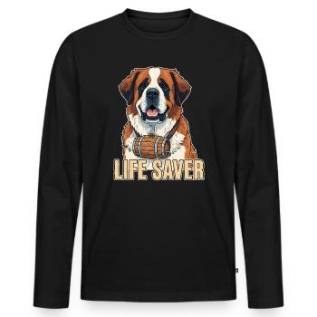 Saint Bernard Life Saver – Rescue Dog Cartoon - Men's Premium Organic Long Sleeve Shirt - black - Front - Nico (187cm)