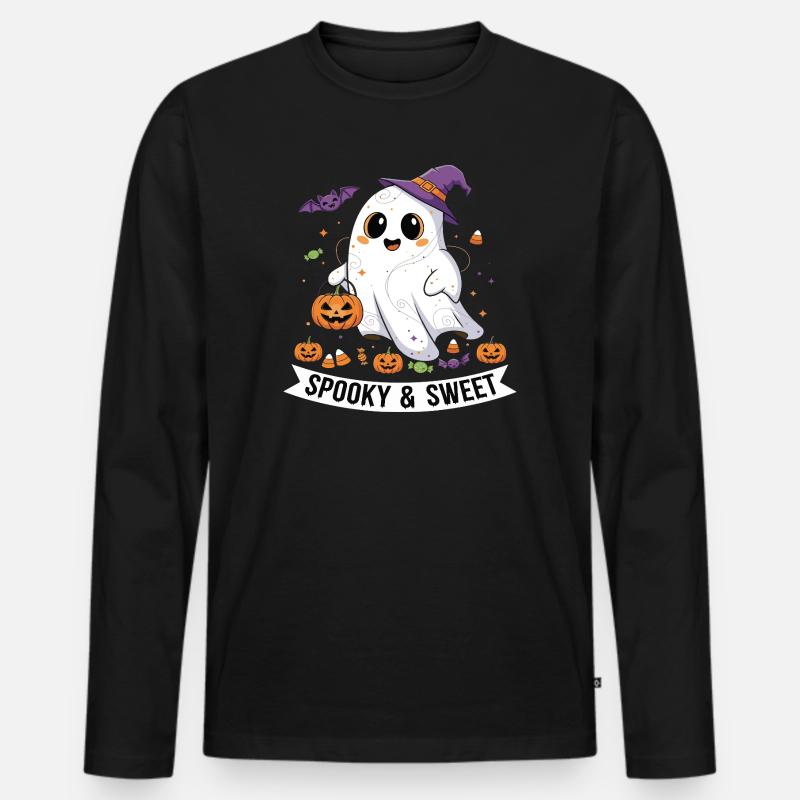 Niedlicher Halloween-Geist mit Kürbiskorb - Männer Premium Bio Langarmshirt - Schwarz