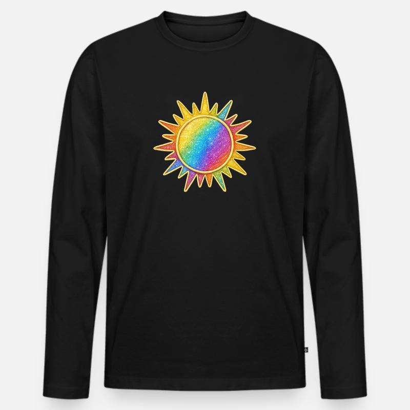 Lebendiges Regenbogen-Sunburst-Design - Männer Premium Bio Langarmshirt - Schwarz
