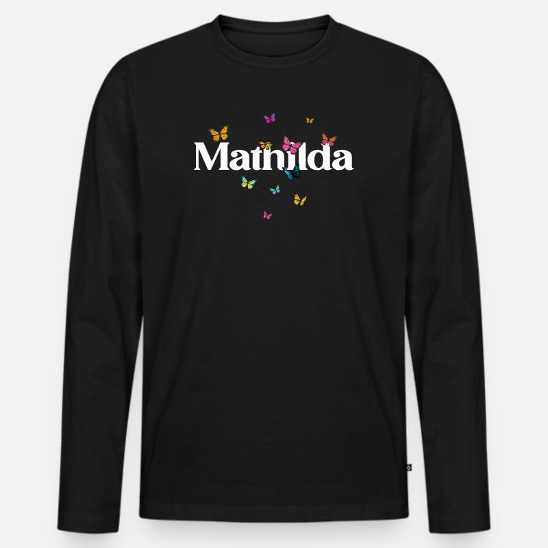 Schöner Mädchenname mit Schmetterlingen MATHILDA - Männer Premium Bio Langarmshirt - Schwarz