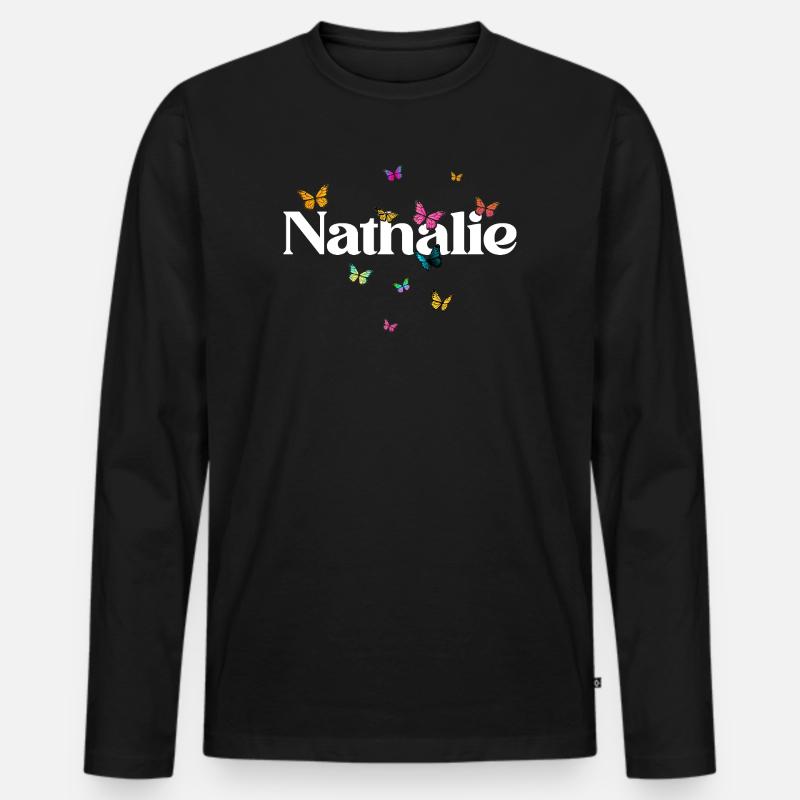 Schöner Mädchenname mit Schmetterlingen NATHALIE - Männer Premium Bio Langarmshirt - Schwarz
