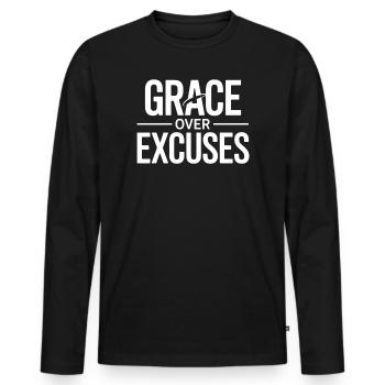 La grâce chrétienne plutôt que les excuses La grâce plutôt que les excuses - T-shirt manches longues Premium bio Homme - noir - Devant - Nico (187cm)