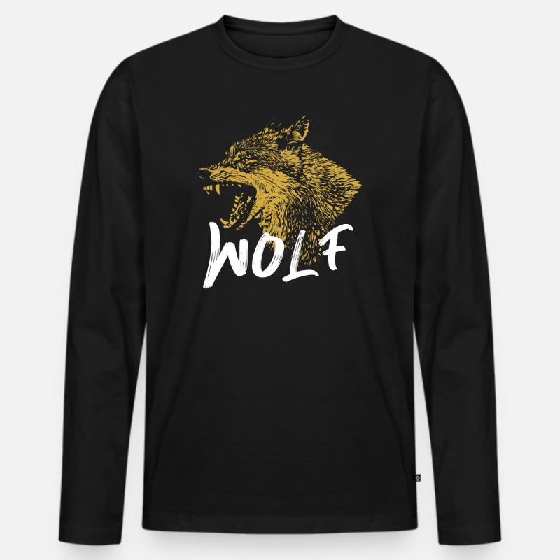 Goldener Wolf Illustration Design - Männer Premium Bio Langarmshirt - Schwarz