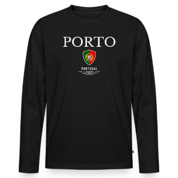Souvenir Porto, Porto Portugal - Men's Premium Organic Long Sleeve Shirt - black - Front - Nico (187cm)