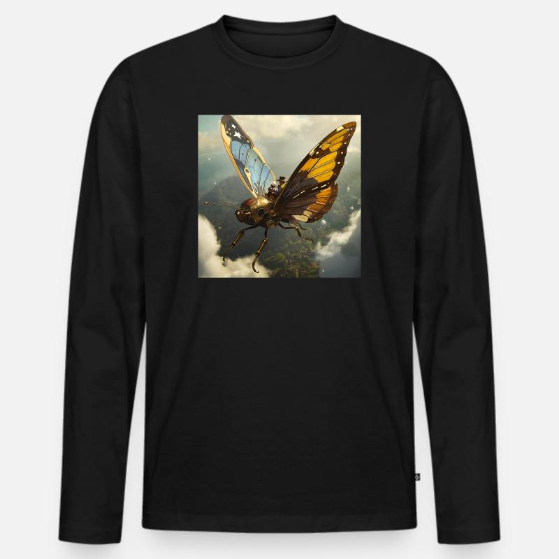 Steampunk Butterfly Abenteuer - Männer Premium Bio Langarmshirt - Schwarz