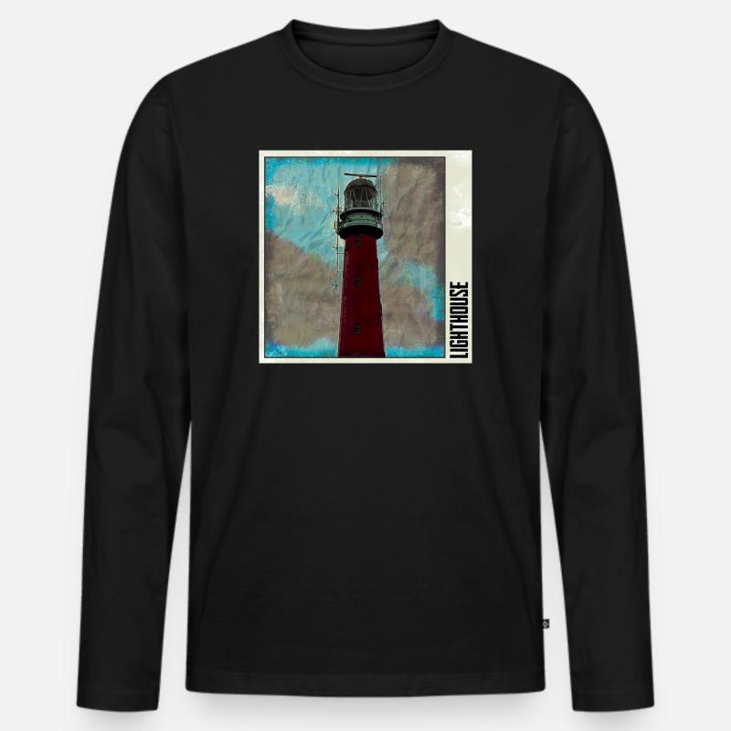 Leuchtturm im Sturm - Männer Premium Bio Langarmshirt - Schwarz