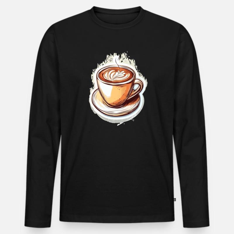 Kaffee - Männer Premium Bio Langarmshirt - Schwarz