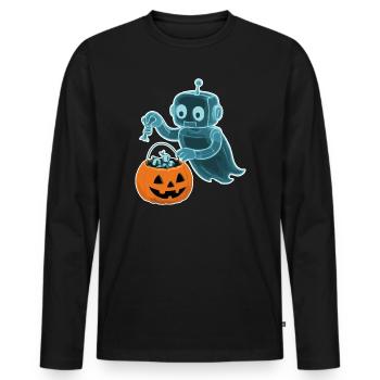 Gespenstischer Minibot mit Kürbiskorb - Männer Premium Bio Langarmshirt - Schwarz - Vorne - Nico (187cm)