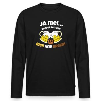 Ja Mei...wieder Zeit für Bier und Brezn! - Männer Premium Bio Langarmshirt - Schwarz - Vorne - Nico (187cm)