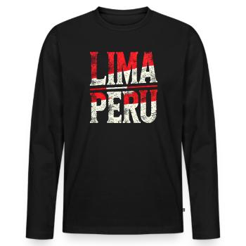 Lettrage rétro de Lima, Pérou - T-shirt manches longues Premium bio Homme - noir - Devant - Nico (187cm)