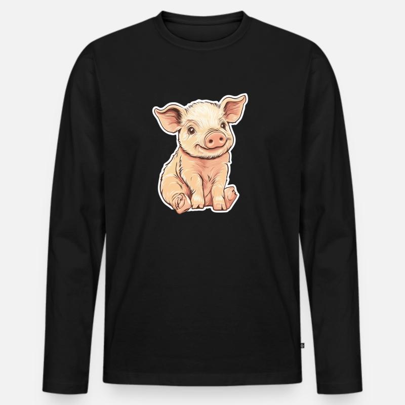 Schwein Ferkel - Männer Premium Bio Langarmshirt - Schwarz