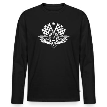Rennflagge Auspuff Tacho - Männer Premium Bio Langarmshirt - Schwarz - Vorne - Nico (187cm)