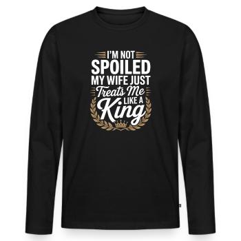 Nicht verwöhnt, meine Frau behandelt wie ein König - Männer Premium Bio Langarmshirt - Schwarz - Vorne - Nico (187cm)
