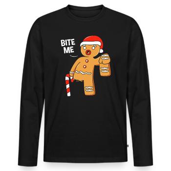 Bonhomme en pain d'épice de Noël Lebkuchen en pain d'épice - T-shirt manches longues Premium bio Homme - noir - Devant - Nico (187cm)