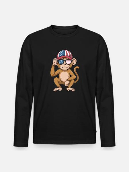 Funny Monkey USA Flag Independence Day 4th of July - Men's Premium Organic Long Sleeve Shirt - black