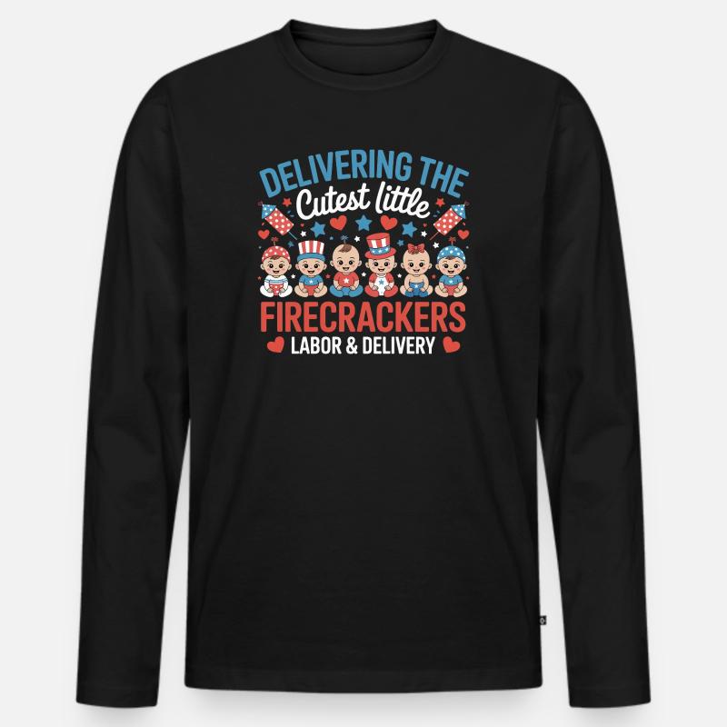  Labor & Delivery Firecrackers Independence Day - Männer Premium Bio Langarmshirt - Schwarz