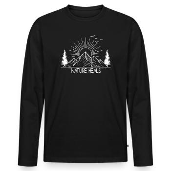 Sunrise Mountain Nature Illustration - Men's Premium Organic Long Sleeve Shirt - black - Front - Nico (187cm)