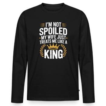 Nicht verwöhnt, meine Frau behandelt wie ein König - Männer Premium Bio Langarmshirt - Schwarz - Vorne - Nico (187cm)