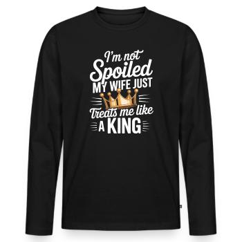 Nicht verwöhnt, meine Frau behandelt wie ein König - Männer Premium Bio Langarmshirt - Schwarz - Vorne - Nico (187cm)