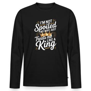 Nicht verwöhnt, meine Frau behandelt wie ein König - Männer Premium Bio Langarmshirt - Schwarz - Vorne - Nico (187cm)
