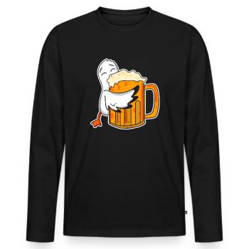 Cute seagull with beer glass - Men's Premium Organic Long Sleeve Shirt - black - Front - Nico (187cm)
