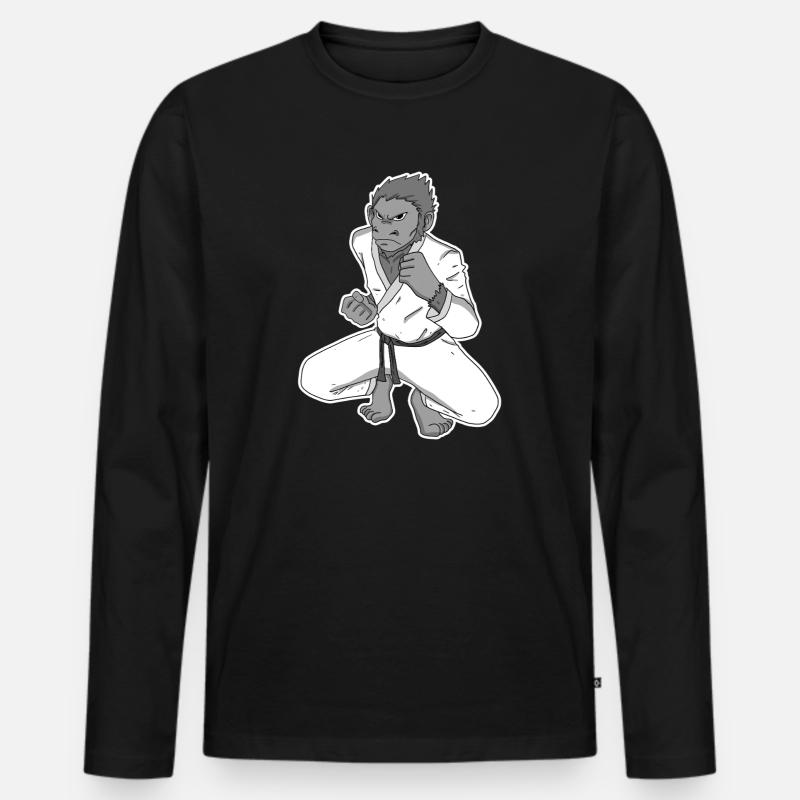 Starker Affe beim Karate - Männer Premium Bio Langarmshirt - Schwarz