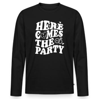 Here Comes the Party – Hochzeitsfeier - Männer Premium Bio Langarmshirt - Schwarz - Vorne - Nico (187cm)