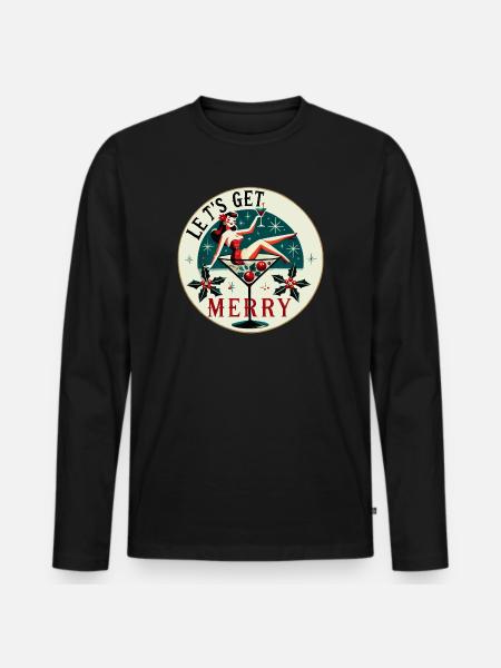 Festive Pin-Up Cocktail Design - Men's Premium Organic Long Sleeve Shirt - black