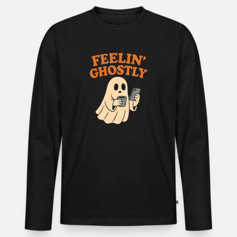 Felling Ghostly Design mit Smartphone - Männer Premium Bio Langarmshirt - Schwarz