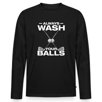 Always wash your balls Golfer Golf Golfing - Men's Premium Organic Long Sleeve Shirt - black - Front - Nico (187cm)