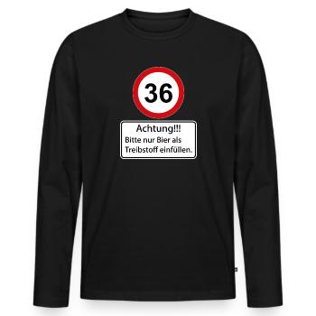 36 Attention : ne remplissez que de la bière comme carburant - T-shirt manches longues Premium bio Homme - noir - Devant - Nico (187cm)