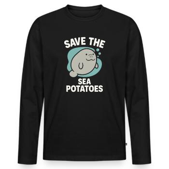 Lamantin passionné bœuf de mer amateur de salade d’amour - T-shirt manches longues Premium bio Homme - noir - Devant - Nico (187cm)