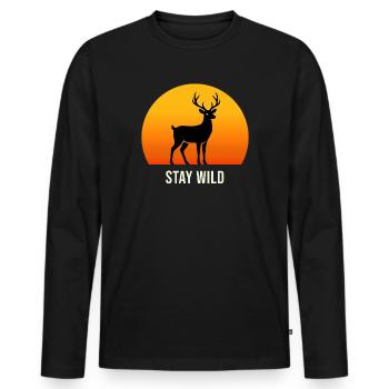 Hirsch im Sonnenuntergang – Stay Wild - Männer Premium Bio Langarmshirt - Schwarz - Vorne - Nico (187cm)