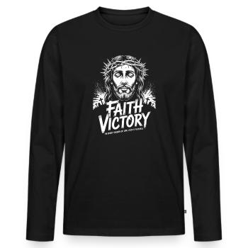 Foi Victoire Tête du Christ Christian Streetwear - T-shirt manches longues Premium bio Homme - noir - Devant - Nico (187cm)