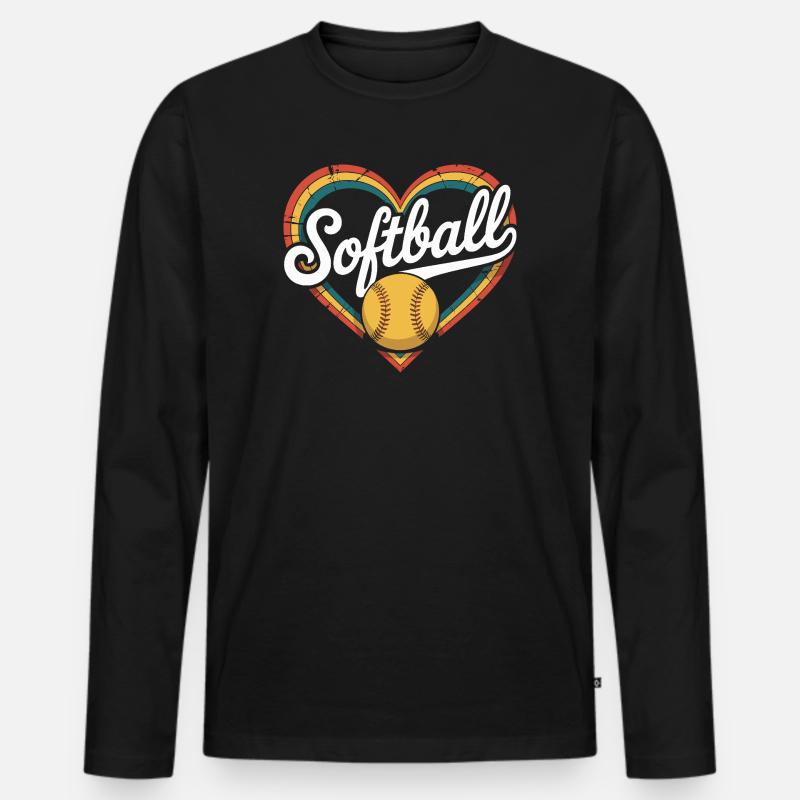 Herz Softball - Männer Premium Bio Langarmshirt - Schwarz